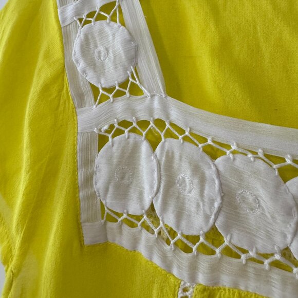 Moulinette Soeurs (Anthropologie) lemon yellow embroidered peasant top / sz 10 - Picture 3 of 11